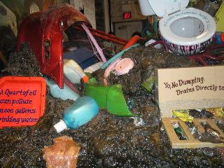 A really yucky large plastic teaching model showing all the gross stuff we are NOT to put down our drains and storm drains